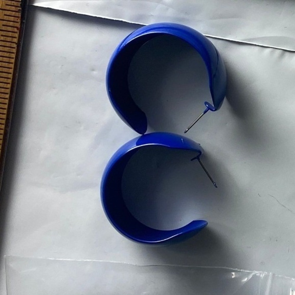 Blue Hoop Earrings Lightweight C Shape Small Metal Earrings